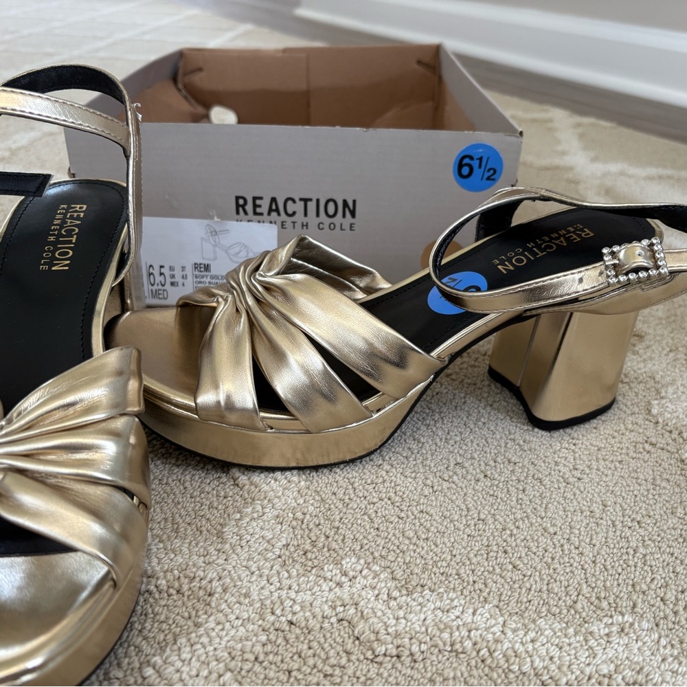 Kenneth Cole Reaction Gold Block Heel Sandals